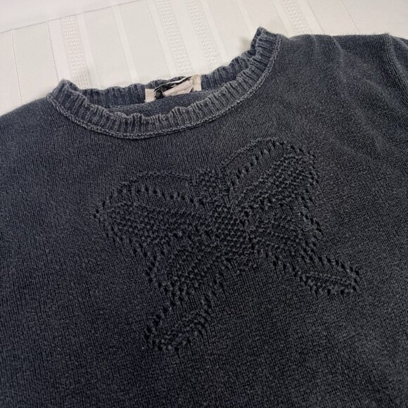 Vintage 90s LEA Knit Tunic Grey Sweater Pointelle Butterfly Boho Large Coquette - Picture 2 of 7